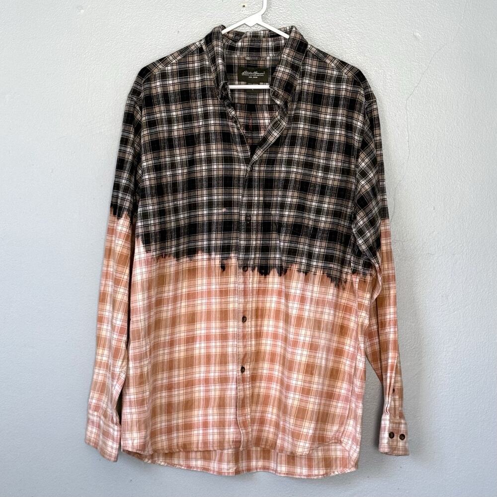 Eddie Bauer Bleached Flannel Shirt XL Grunge Alt DIY Upcycle Art School Indie